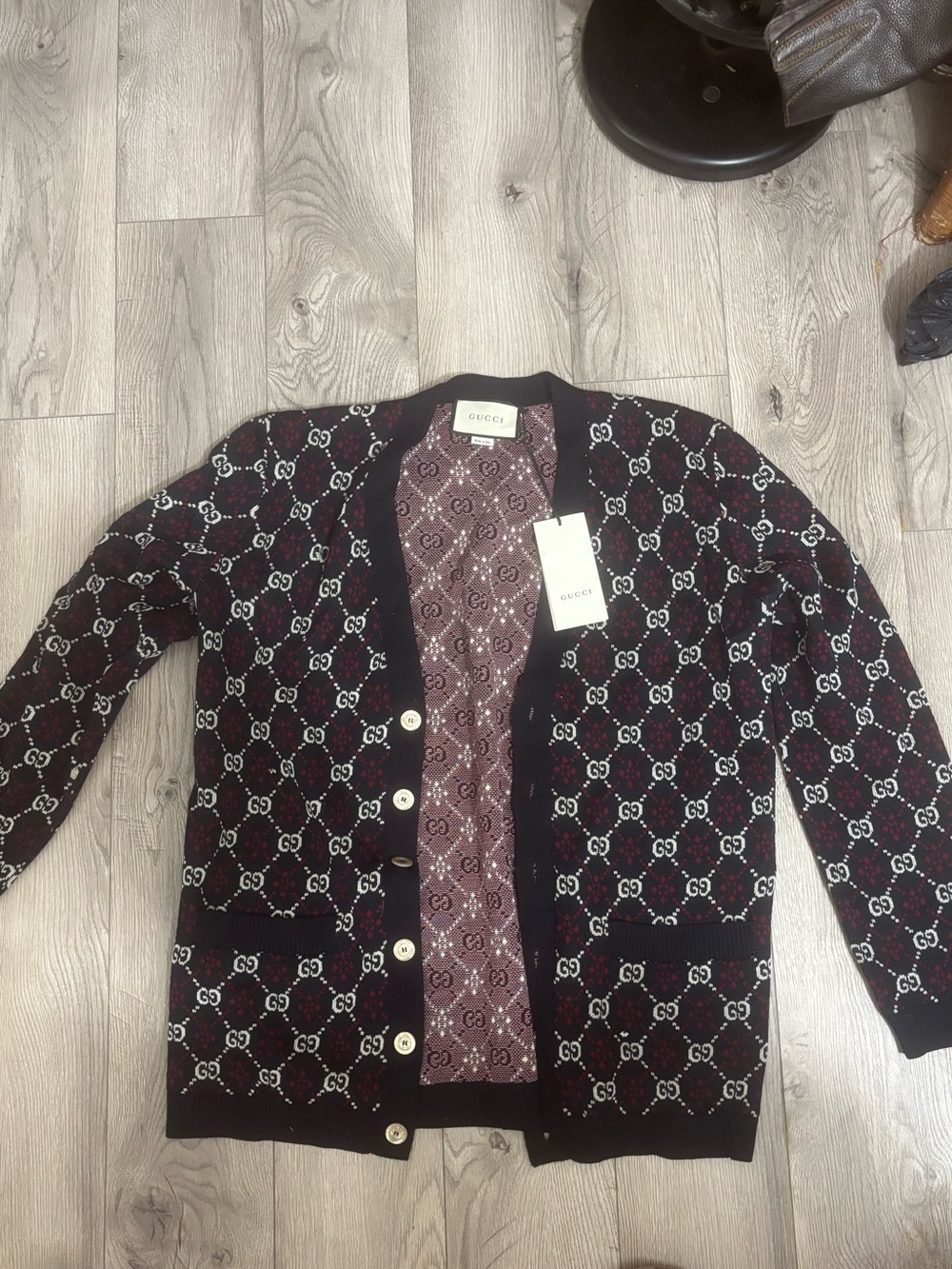 Gucci Men's Diamond Argyle (Navy) GG Cardigan